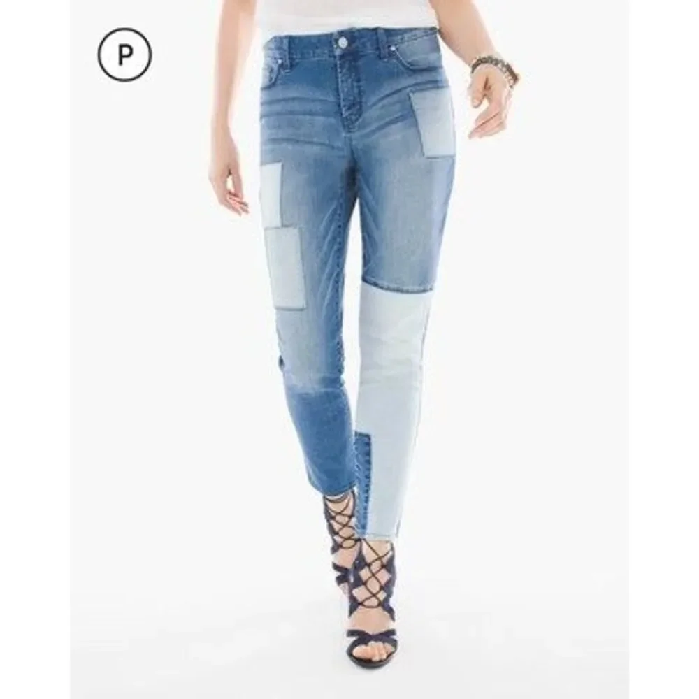 Chico's So Slimming Petite Indigo Patchwork Girlfriend Ankle Jeans Size‎ 2 NWOT